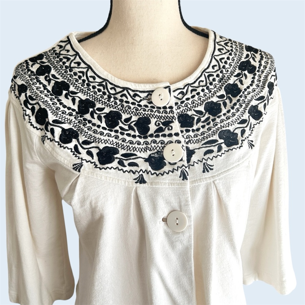 Kimchi Blue Y2K Embroidered Peasant Top • White & Blue • Size M